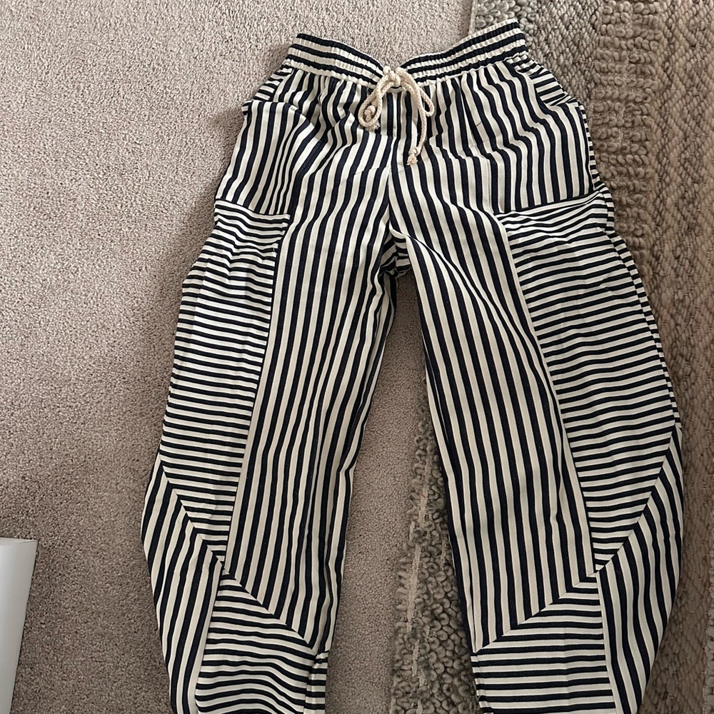 Navy and White Striped Women's pants